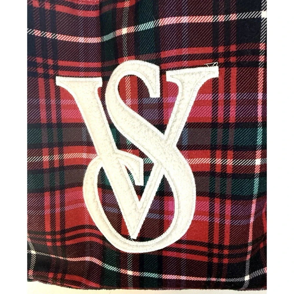 Victoria's Secret VS Faux Fur‎ Sherpa Plaid Flannel Large Tote Bag Purse Red